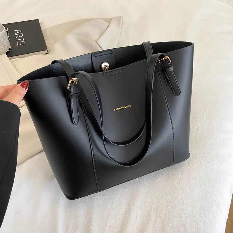 Vintage Black Leather Tote Bag for Women 2023 Winter - Image 8
