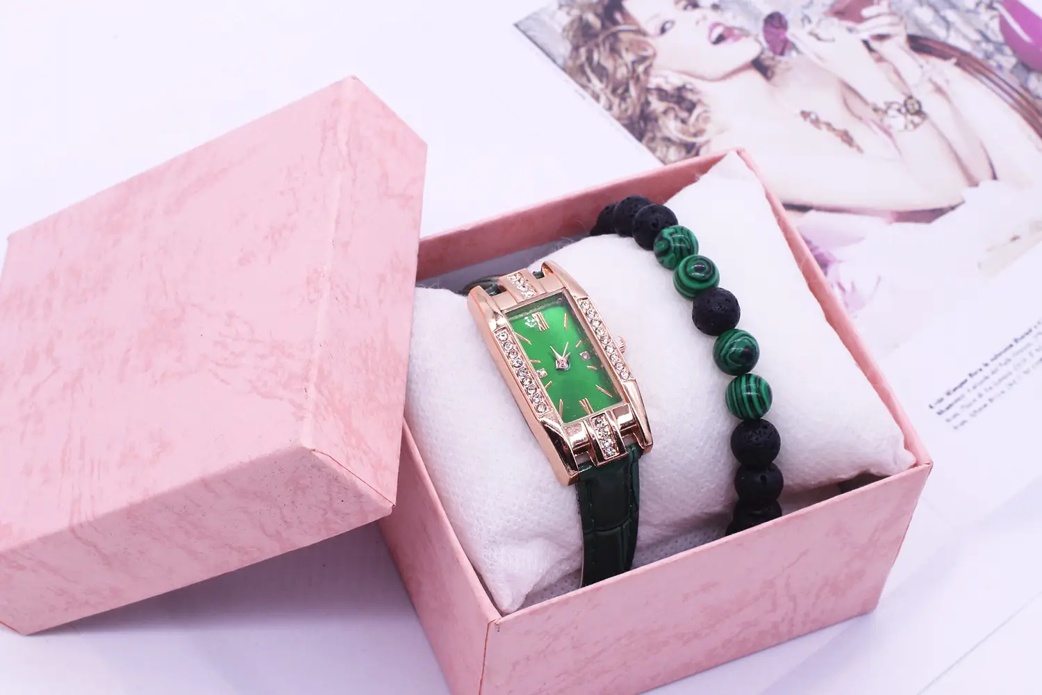 Rose Gold Green Dial Women's Watch with Diamond Bracelet — feature 6