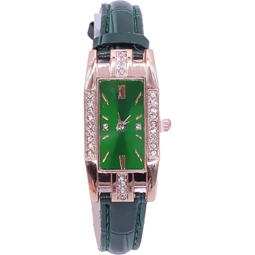 Rose Gold Green Dial Women's Watch with Diamond Bracelet