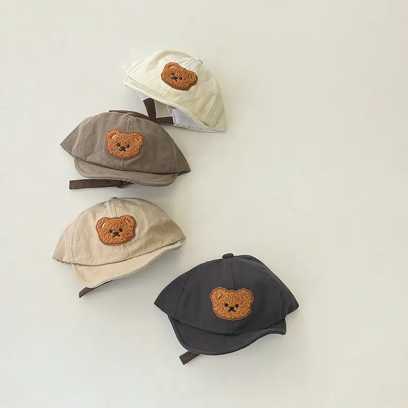 Qiu Nan Baby Hats Spring Autumn Korean Style Bear Embroidered - Image 3