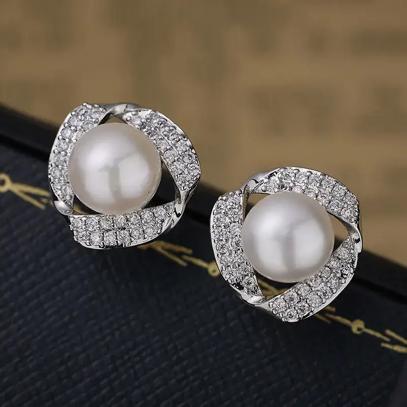Elegant Pearl & Zircon Earrings for Girls