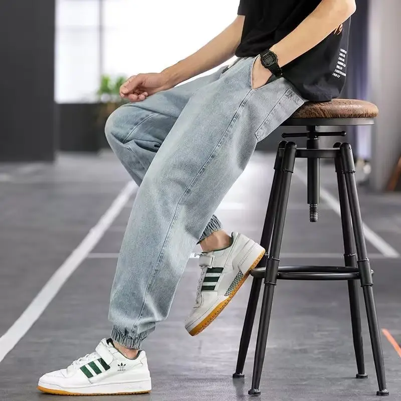 Men Drawstring Jeans Thin Leg Spring Summer - Image 4
