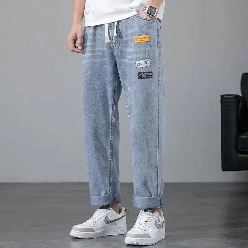 Men Drawstring Jeans Thin Leg Spring Summer - Image 2
