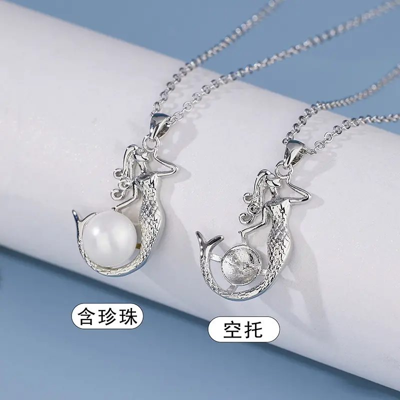 Golden Mermaid Pearl Pendant Necklace for Women