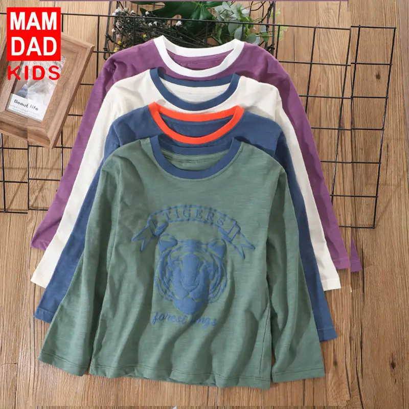 Boys Long Sleeve Tiger Print T-Shirt Purple Cotton