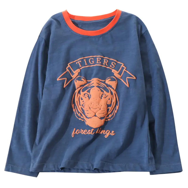 Boys Long Sleeve Tiger Print T-Shirt Purple Cotton