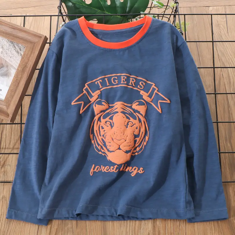 Boys Long Sleeve Tiger Print T-Shirt Purple Cotton