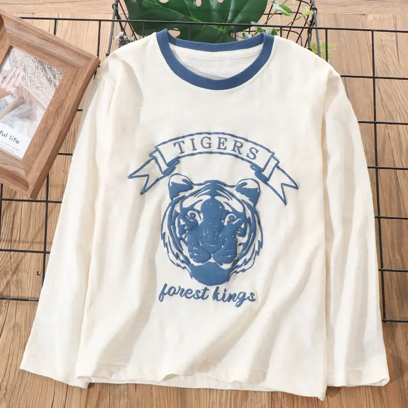 Boys Long Sleeve Tiger Print T-Shirt Purple Cotton