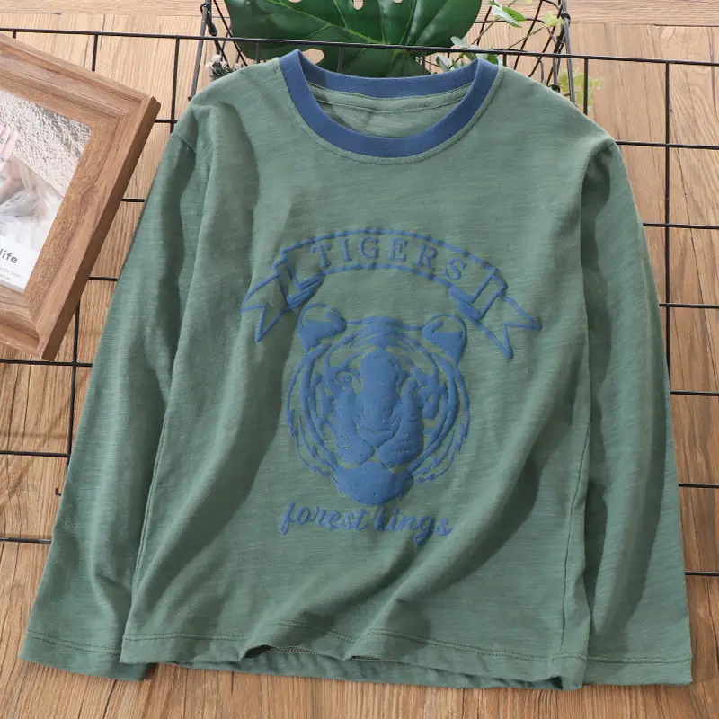 Boys Long Sleeve Tiger Print T-Shirt Purple Cotton