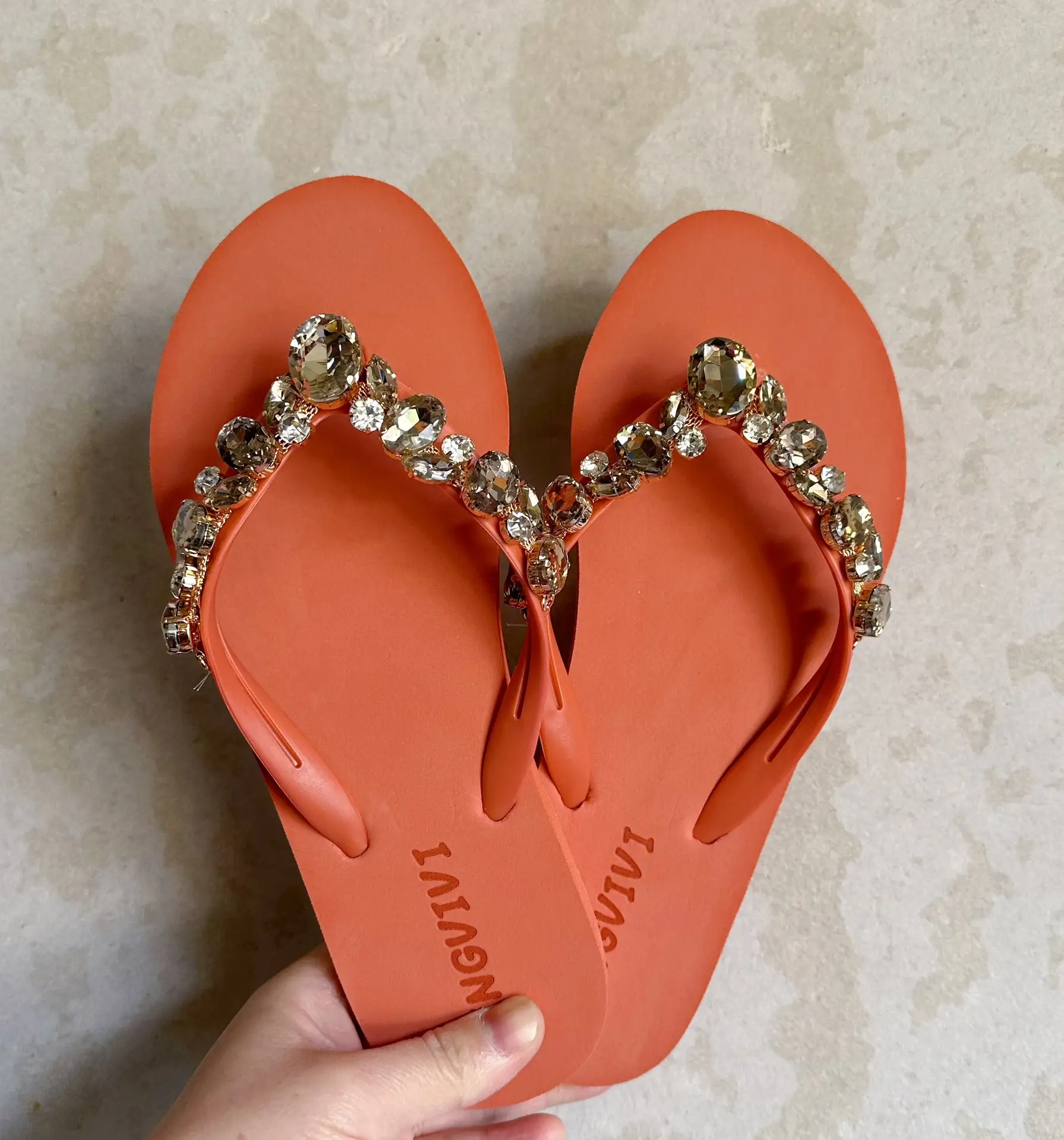 Women Rhinestone Flip Flops Black Gold Heel