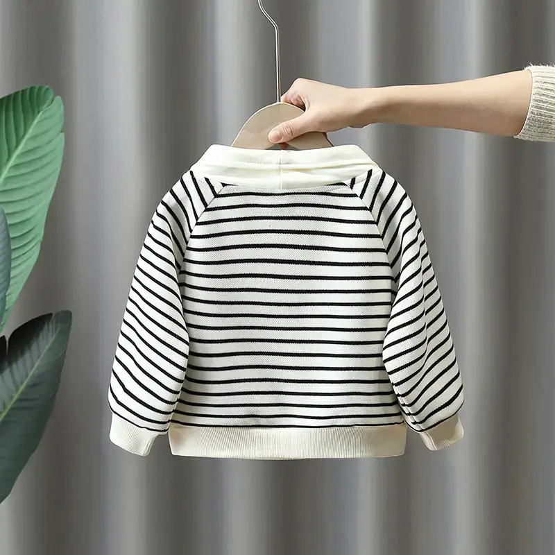 2655 Boys Long Sleeve T-Shirt Black White Striped 2026 - Image 2