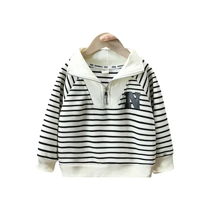 2655 Boys Long Sleeve T-Shirt Black White Striped 2026 - Image 5