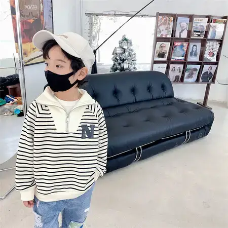 2655 Boys Long Sleeve T-Shirt Black White Striped 2026 — feature 1