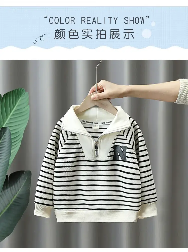 2655 Boys Long Sleeve T-Shirt Black White Striped 2026 — feature 12