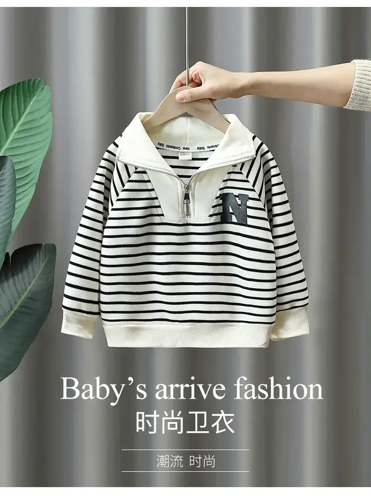 2655 Boys Long Sleeve T-Shirt Black White Striped 2026 — feature 5