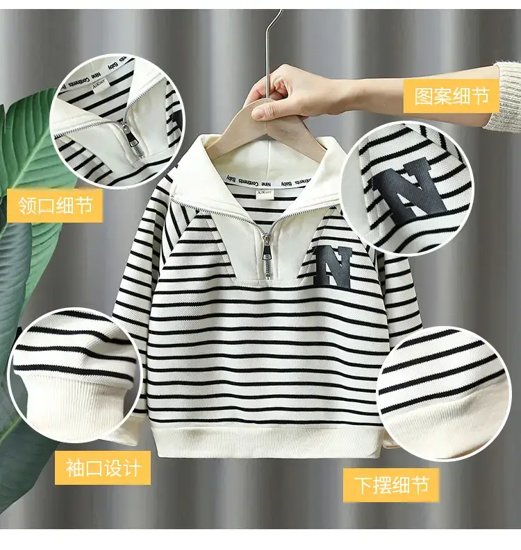 2655 Boys Long Sleeve T-Shirt Black White Striped 2026 — feature 8