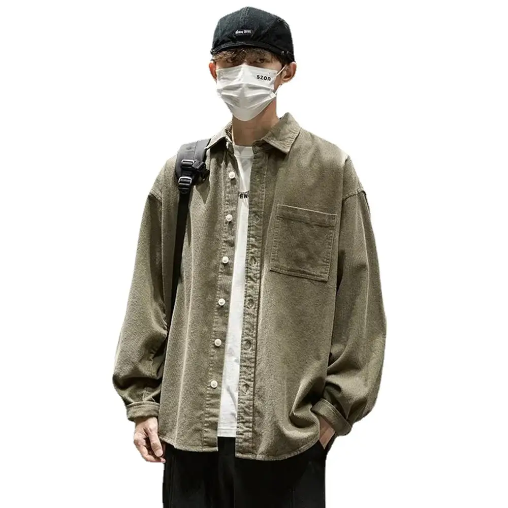 Men Navy Blue Long Sleeve Button Down Shirt Loose Fit - Image 6