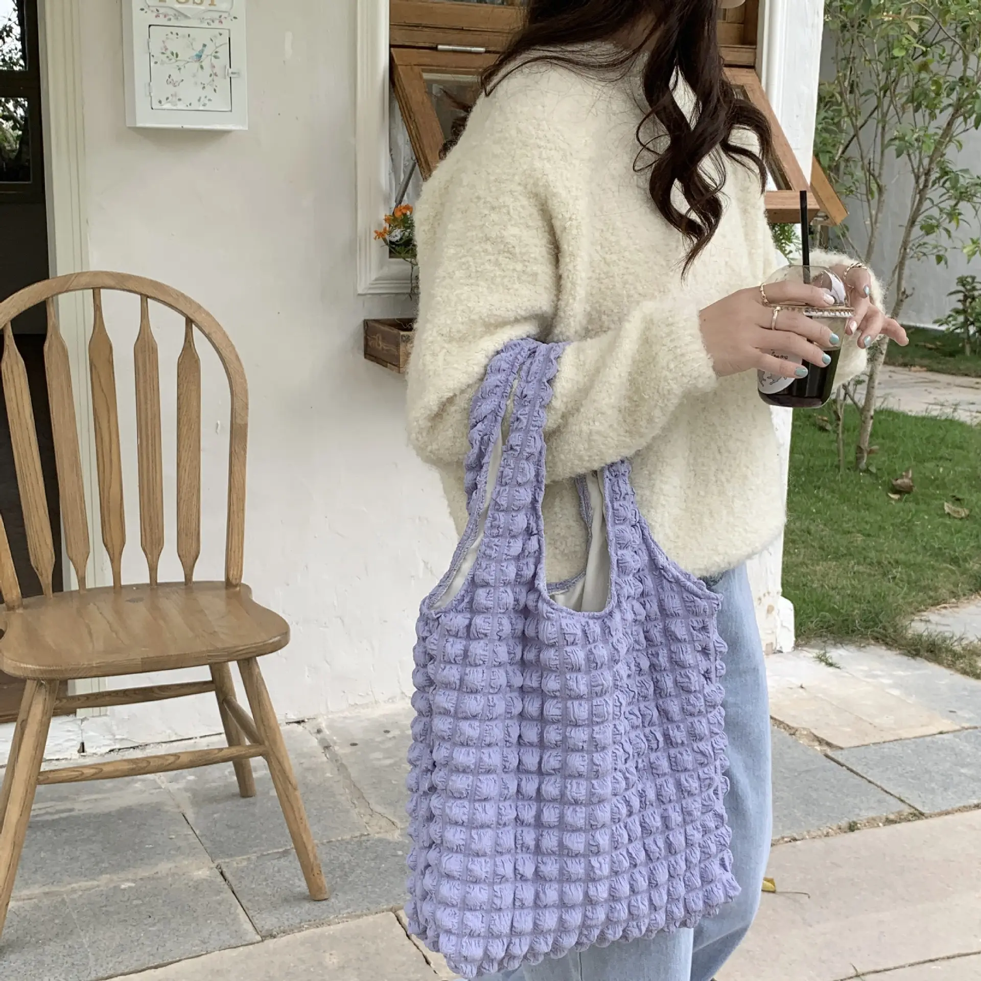 Women Bubble Fluffy Shoulder Bag Yellow - Image 14