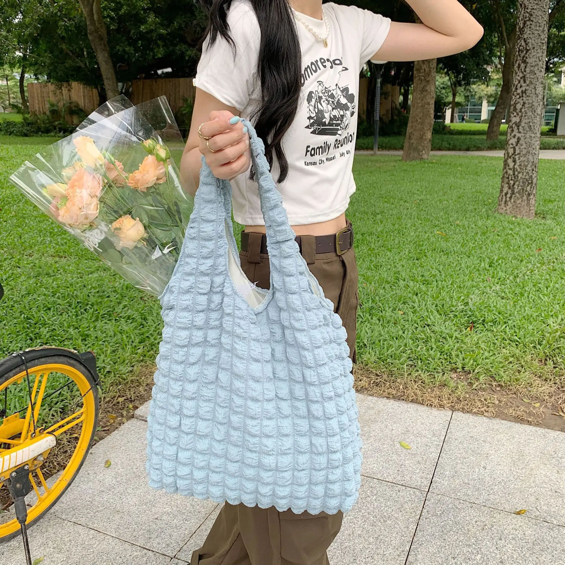 Women Bubble Fluffy Shoulder Bag Yellow - Image 5