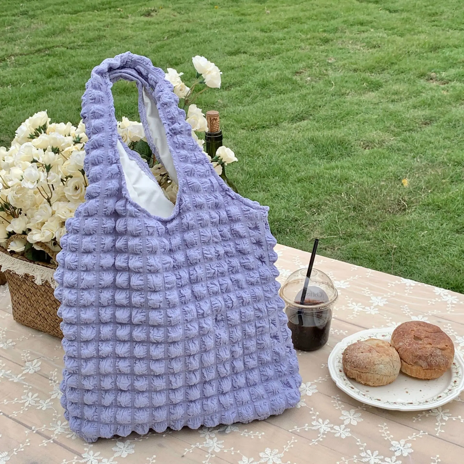 Women Bubble Fluffy Shoulder Bag Yellow - Image 7