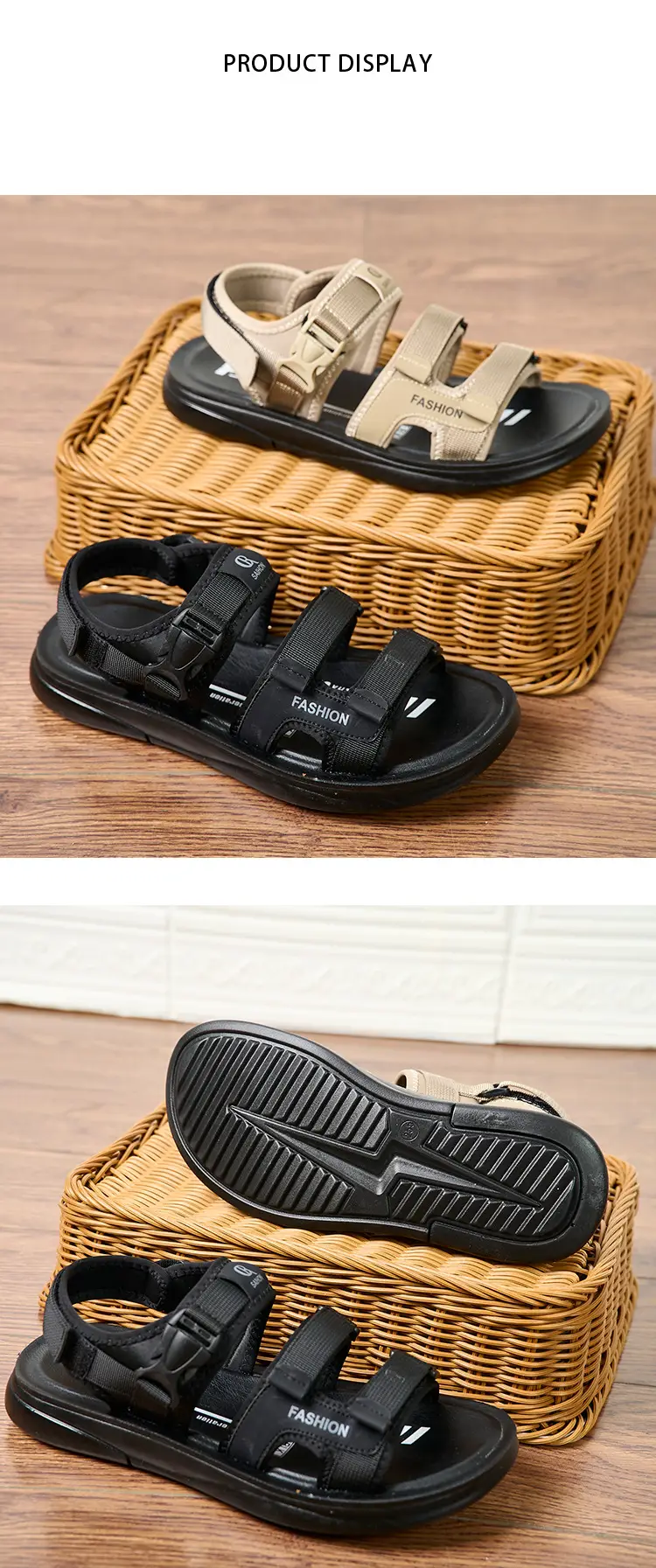Men's Casual Beach Sandals Brown Black Dual Use — feature 8