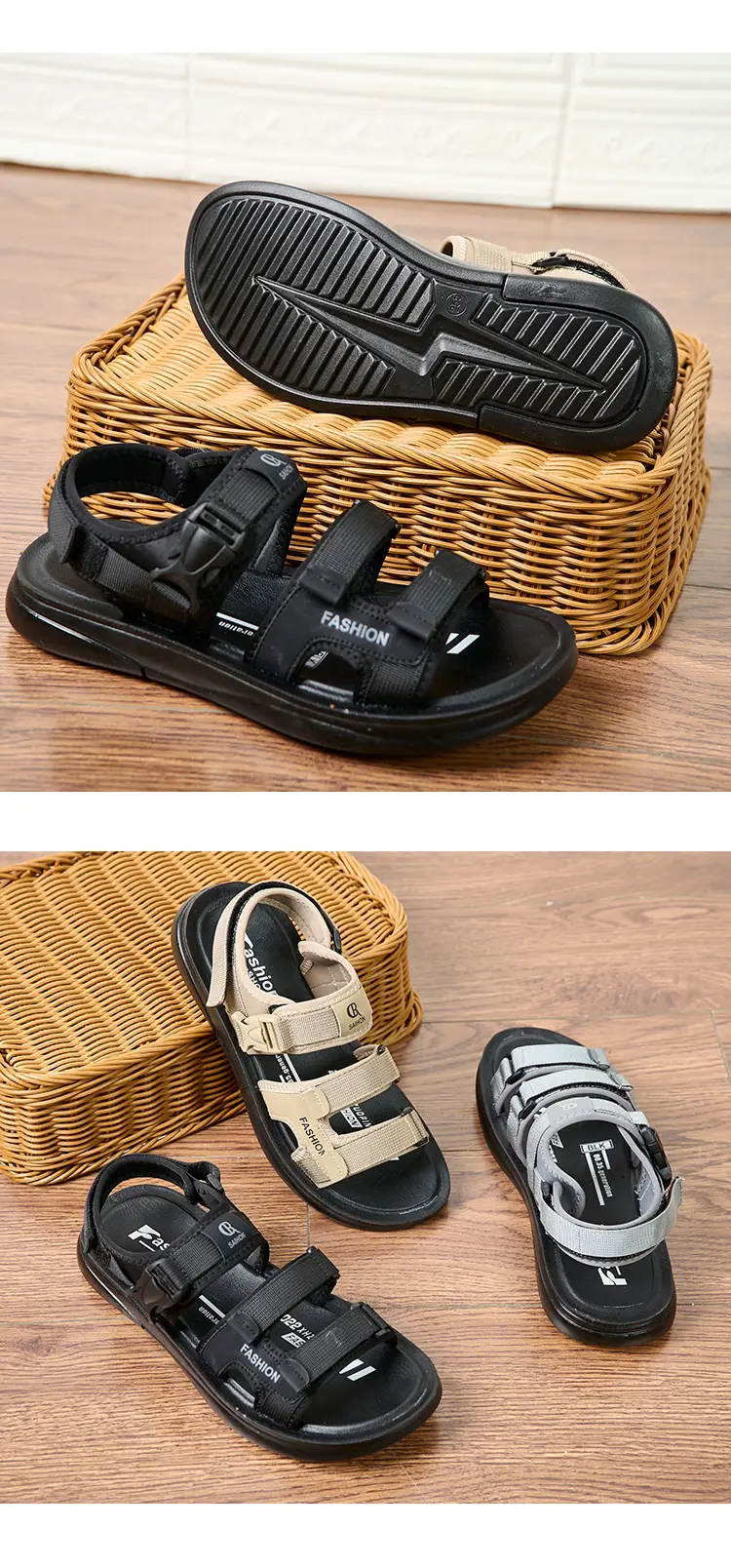 Men's Casual Beach Sandals Brown Black Dual Use — feature 9
