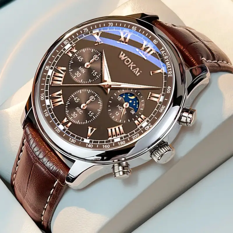 Cross-Border Foreign Trade New Model Wokai Business Watch Quartz Leather Strap Men's Watch Dropshipping