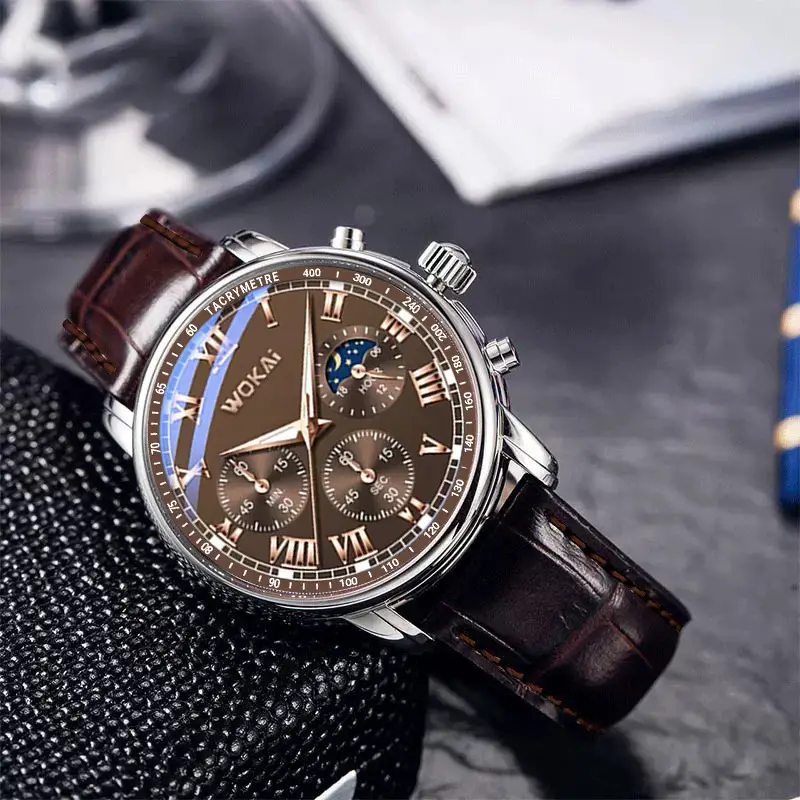 Cross-Border Foreign Trade New Model Wokai Business Watch Quartz Leather Strap Men's Watch Dropshipping