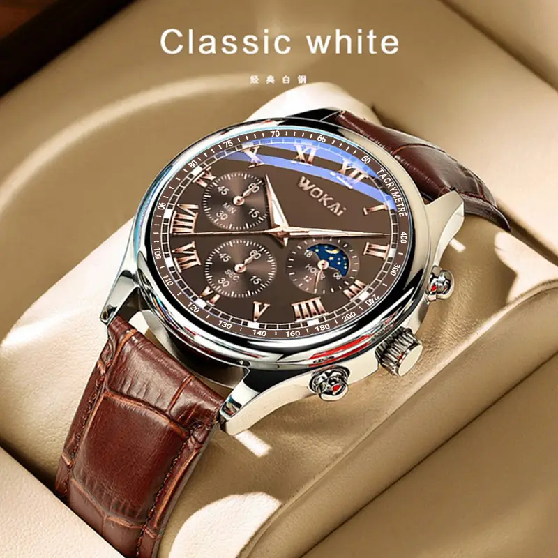 Cross-Border Foreign Trade New Model Wokai Business Watch Quartz Leather Strap Men's Watch Dropshipping