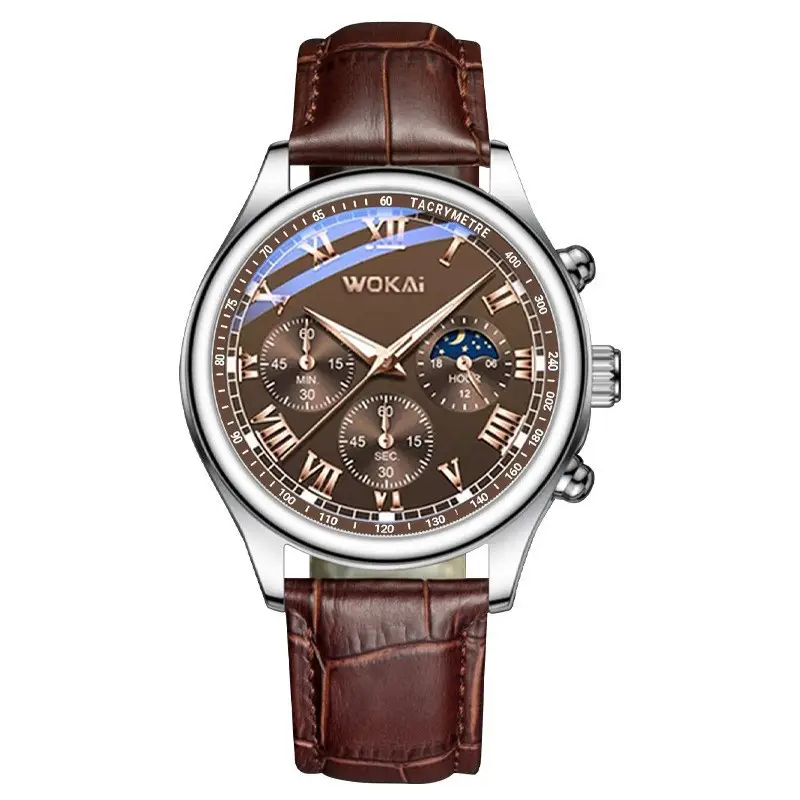 Cross-Border Foreign Trade New Model Wokai Business Watch Quartz Leather Strap Men's Watch Dropshipping