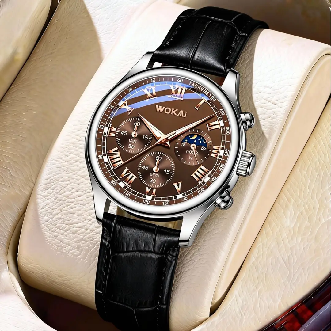 Cross-Border Foreign Trade New Model Wokai Business Watch Quartz Leather Strap Men's Watch Dropshipping