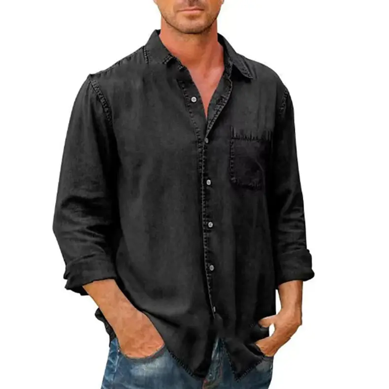 Men's 2024 Autumn Shirt Light Grey Lapel Pocket Single Breasted - Image 11