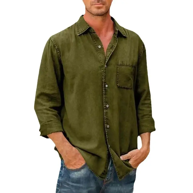 Men's 2024 Autumn Shirt Light Grey Lapel Pocket Single Breasted - Image 12