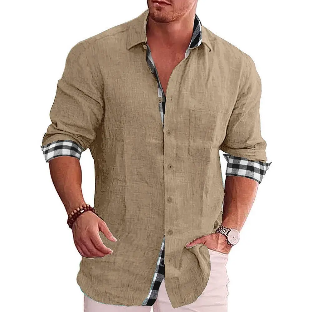Men's Blue Long Sleeve Cotton Linen Shirt 2023 - Image 12