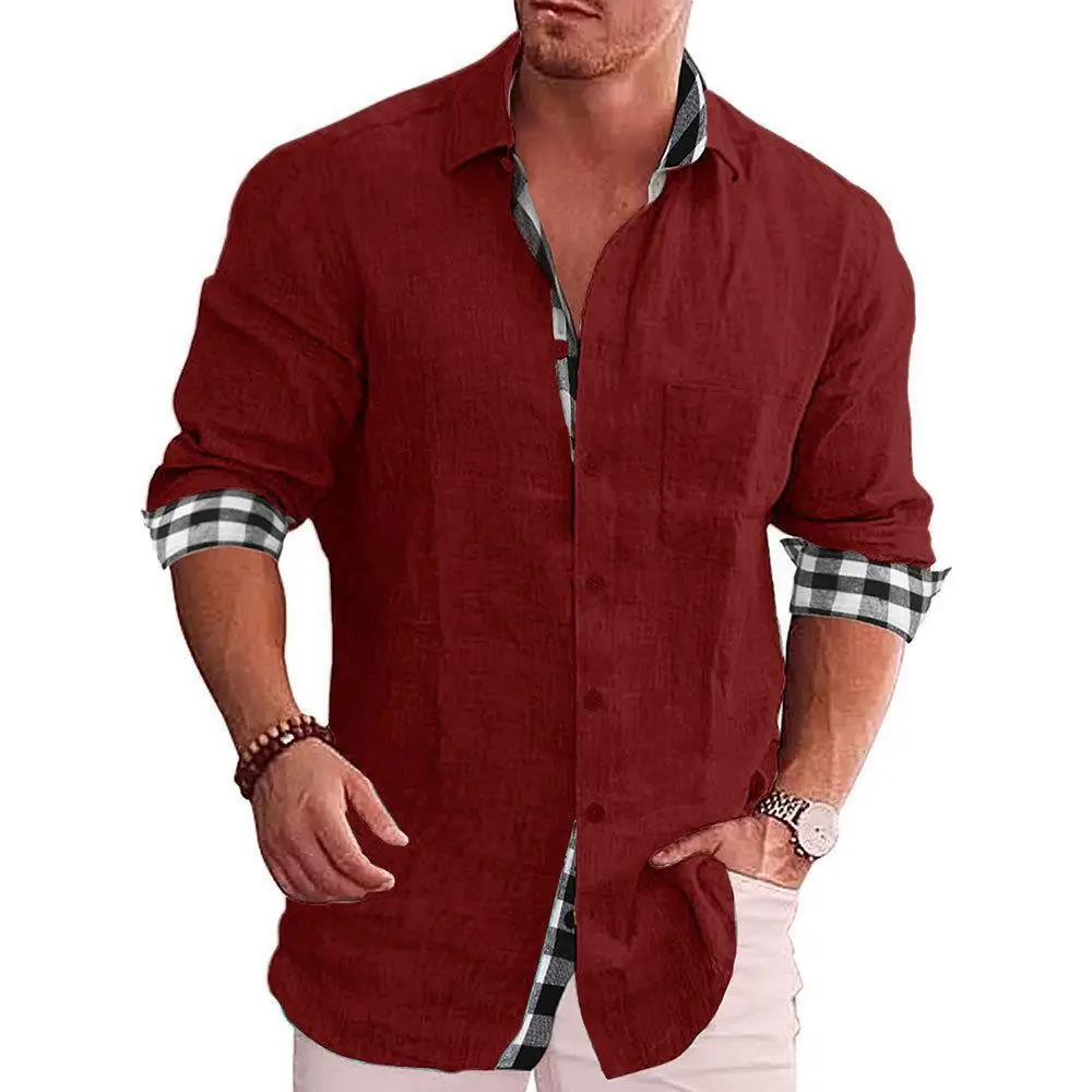 Men's Blue Long Sleeve Cotton Linen Shirt 2023 - Image 13