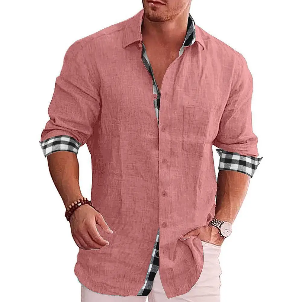 Men's Blue Long Sleeve Cotton Linen Shirt 2023 - Image 3
