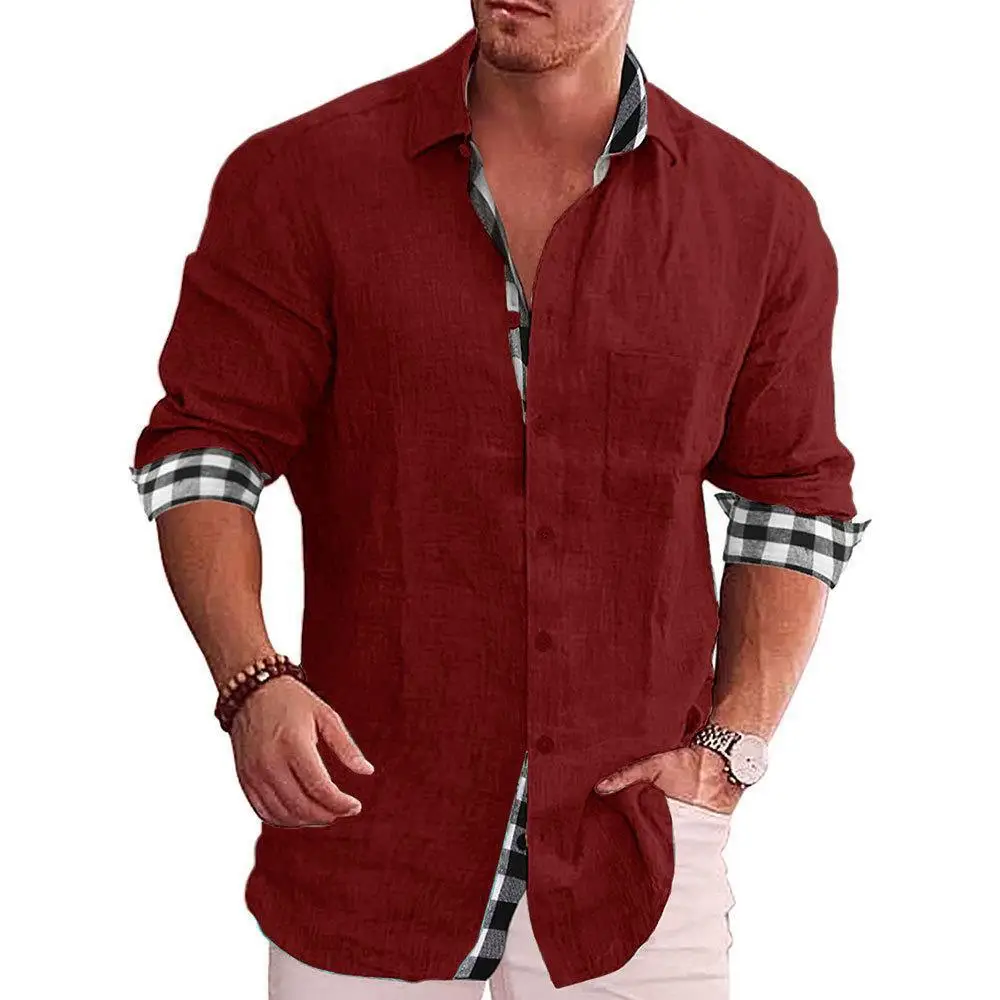 Men's Blue Long Sleeve Cotton Linen Shirt 2023 - Image 5