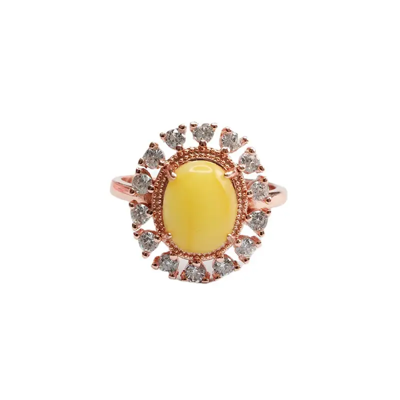 Guan Yu Yellow Amber Ring with Rose Gold Design - Image 5
