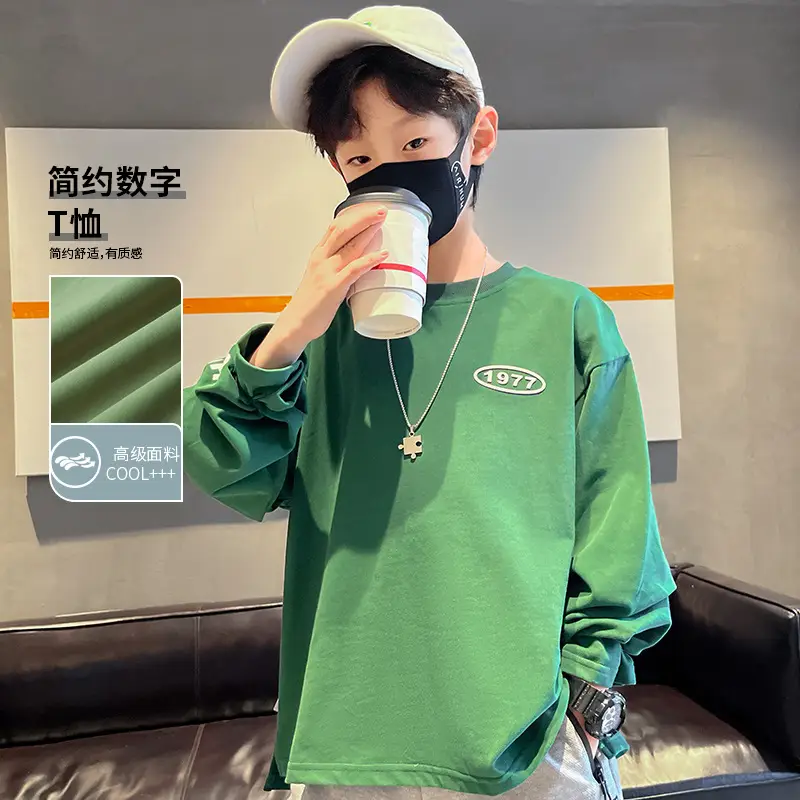 Boys Long Sleeve Green Cotton T-Shirt Spring Fall 2025 - Image 4