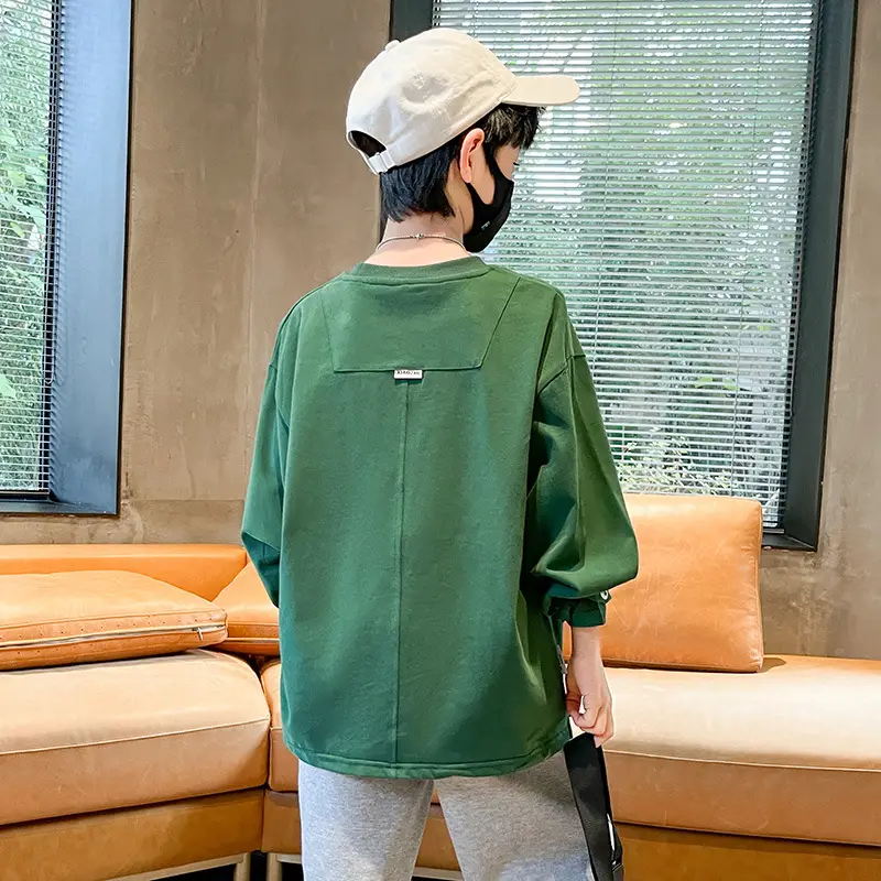 Boys Long Sleeve Green Cotton T-Shirt Spring Fall 2025 - Image 6