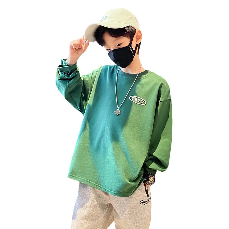 Boys Long Sleeve Green Cotton T-Shirt Spring Fall 2025 - Image 7