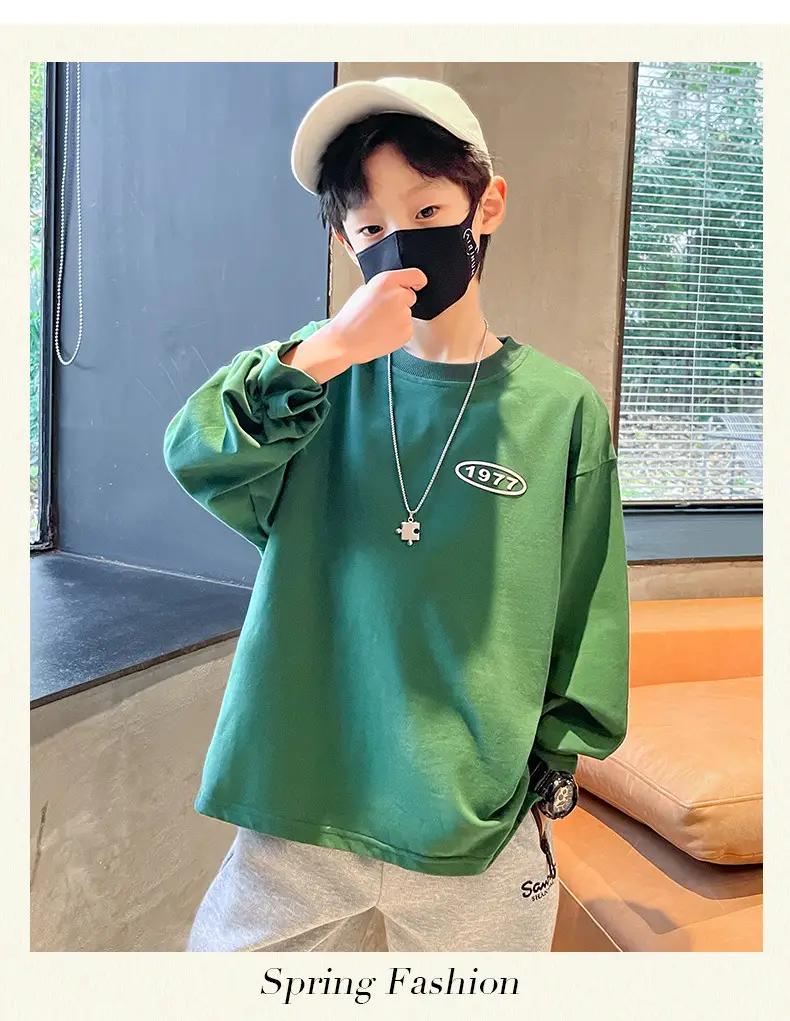 Boys Long Sleeve Green Cotton T-Shirt Spring Fall 2025 — feature 17