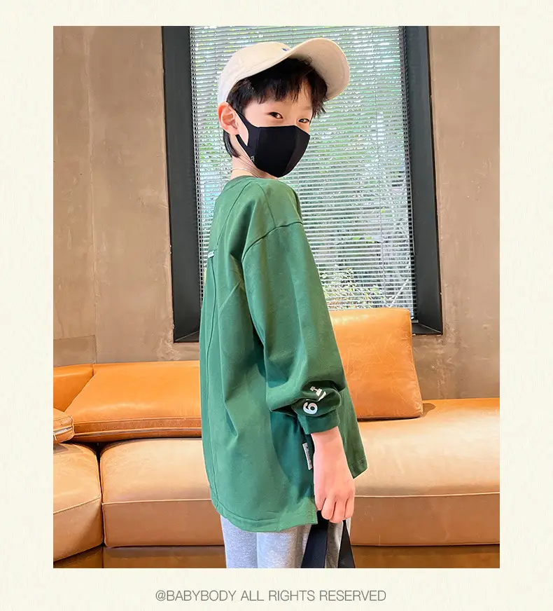 Boys Long Sleeve Green Cotton T-Shirt Spring Fall 2025 — feature 18