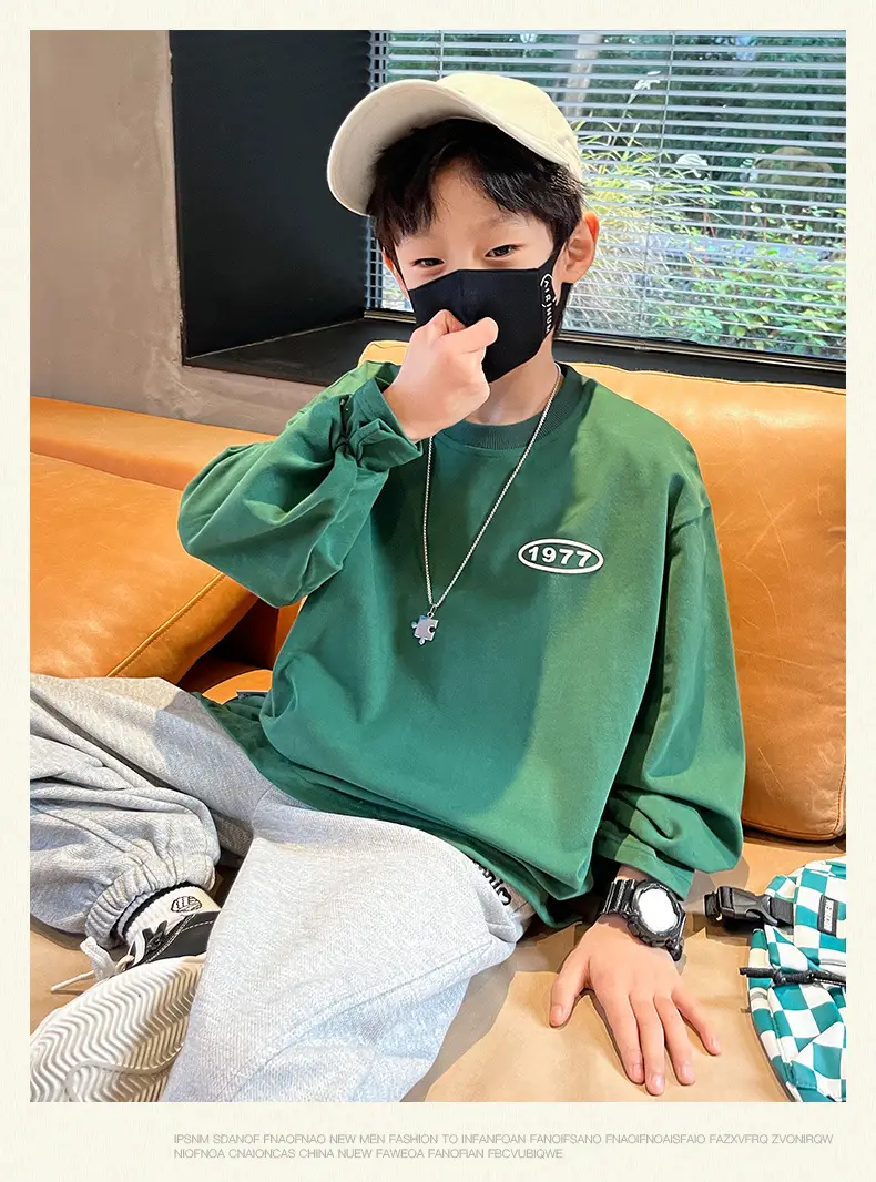 Boys Long Sleeve Green Cotton T-Shirt Spring Fall 2025 — feature 19
