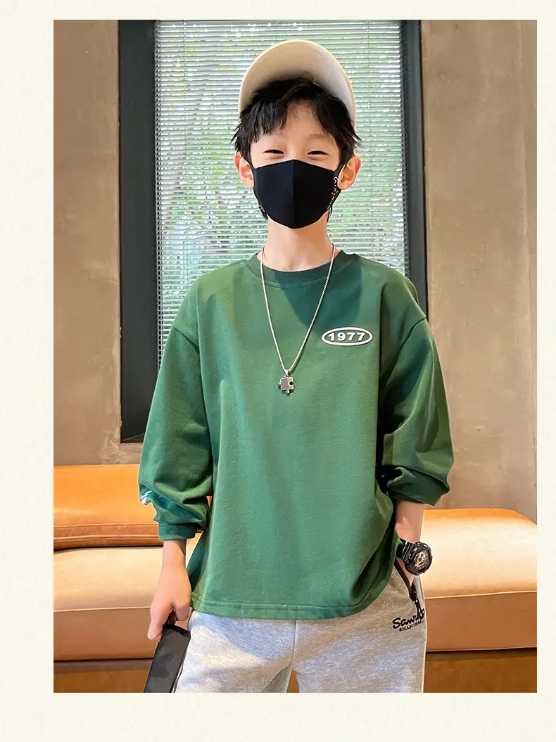Boys Long Sleeve Green Cotton T-Shirt Spring Fall 2025 — feature 20