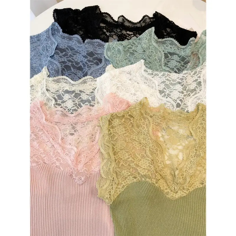 Black Lace Sleeveless Camisole Women Korean Style Slim Fit