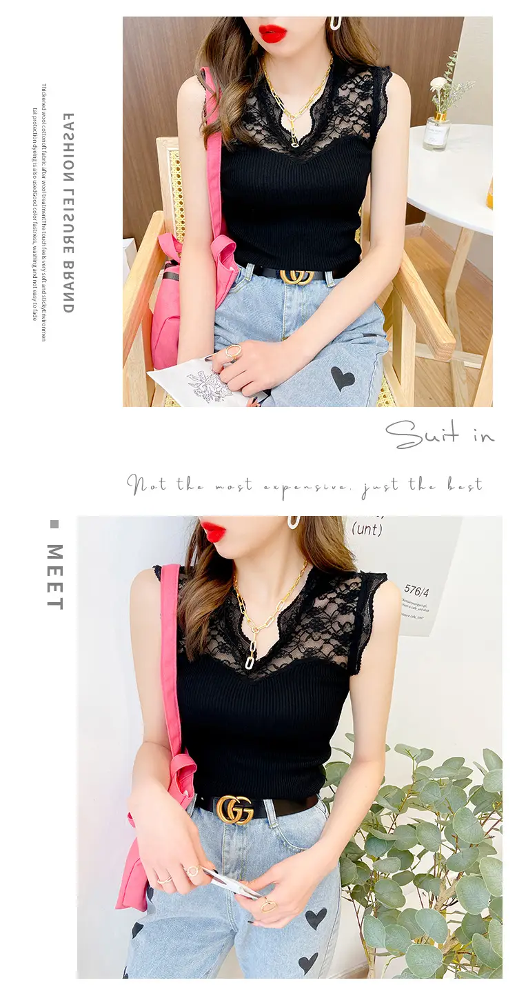 Black Lace Sleeveless Camisole Women Korean Style Slim Fit — feature 10