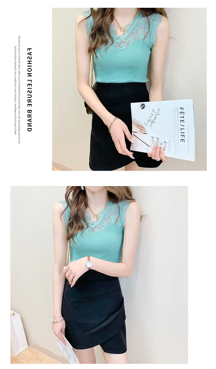Black Lace Sleeveless Camisole Women Korean Style Slim Fit — feature 13