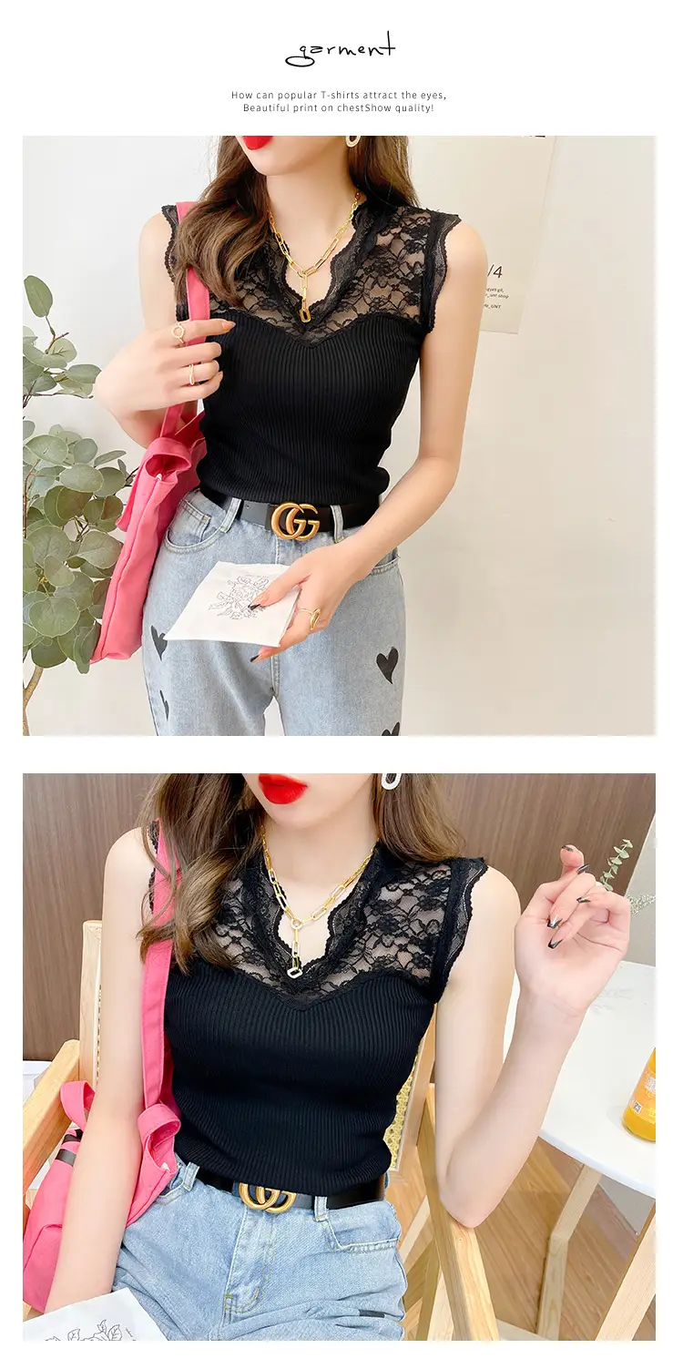 Black Lace Sleeveless Camisole Women Korean Style Slim Fit — feature 9