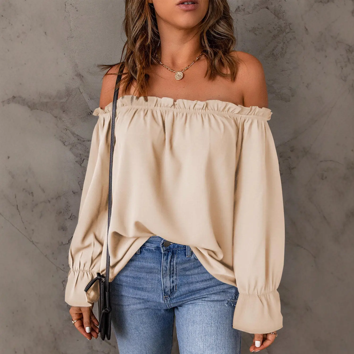 Black Off-Shoulder Chiffon Turtleneck Top for Women - Image 9